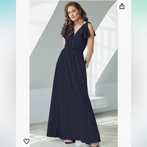 KOH KOH Womens Long V-Neck Ruffle Sleeveless Bridesmaid Dress